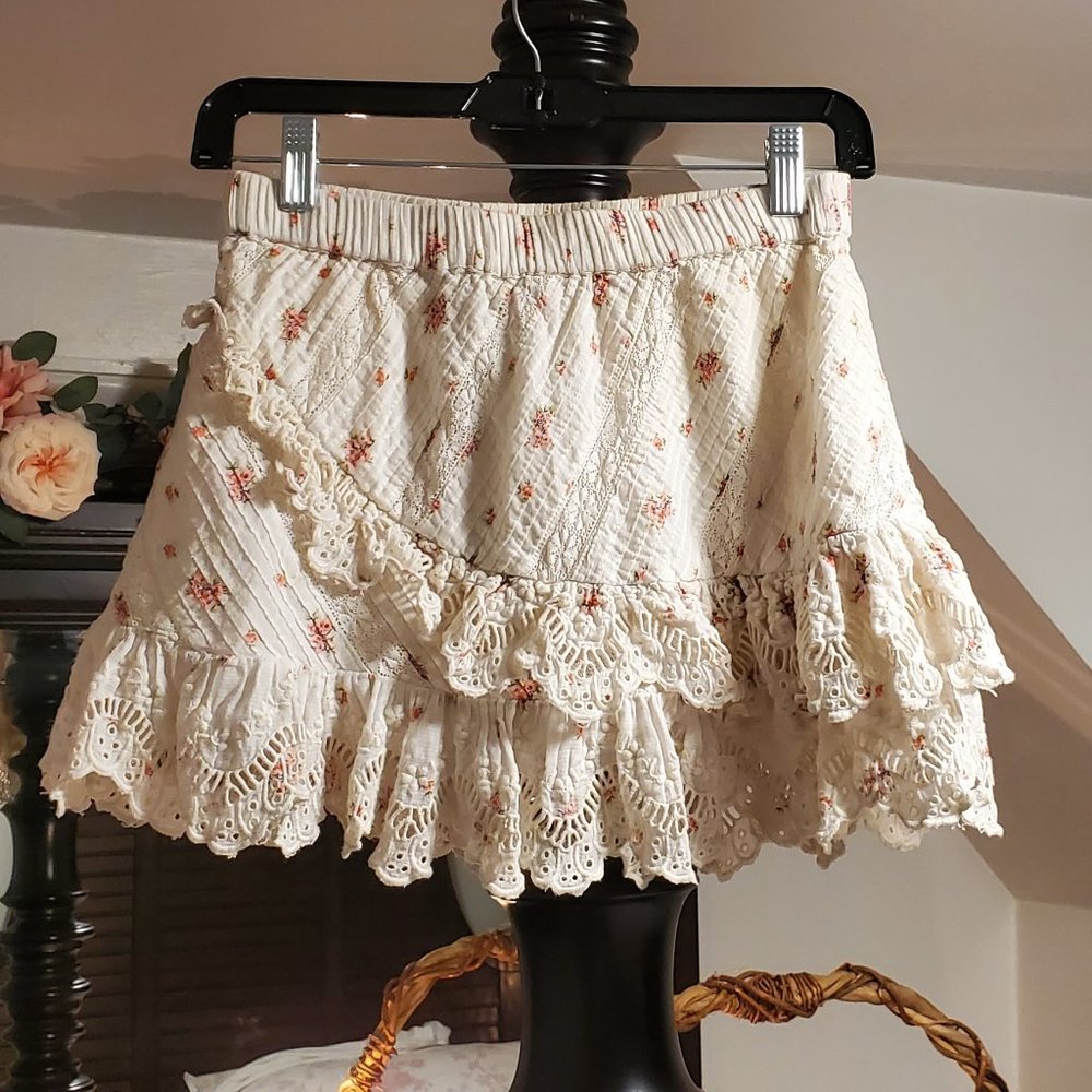 LoveShackFancy Mini Skirt in French Cream XS